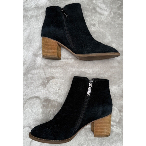 Blondo Black Suede Waterproof Ankle Boots Whipstitch Boho Block Heel Womens 8.5 - Picture 3 of 10